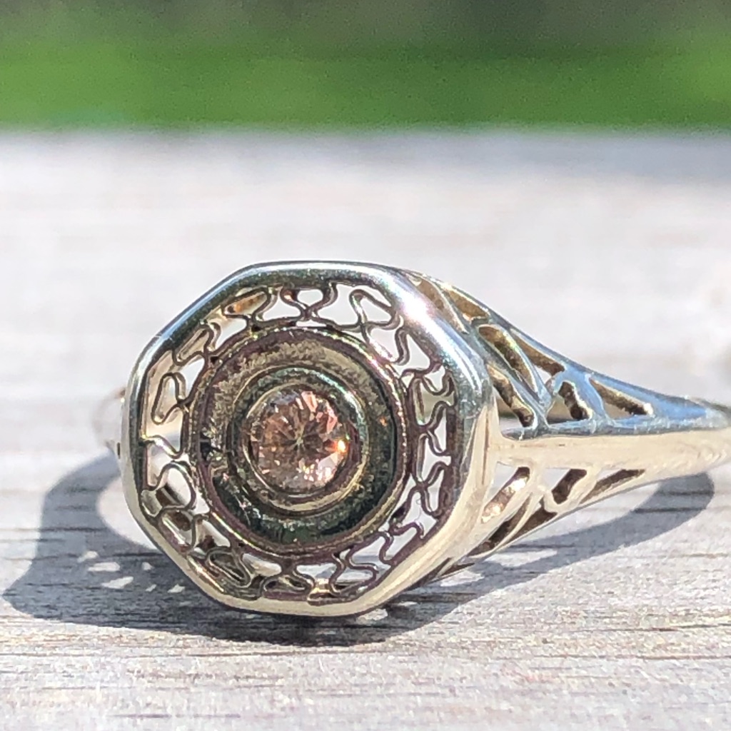 14k Pink Diamond Art Deco Ring